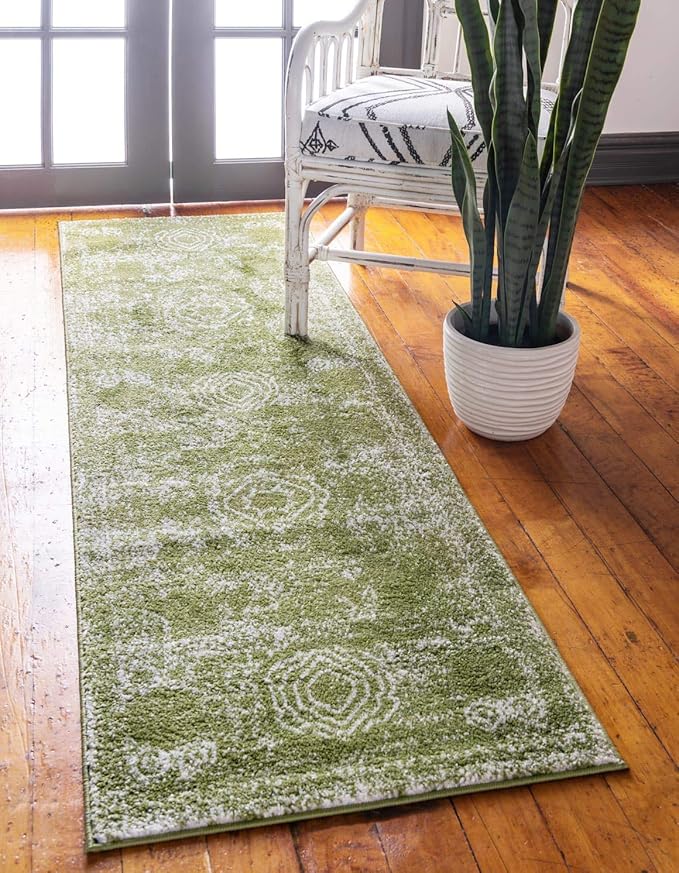 Unique Loom Bromley Collection Area Rug - Wells (2' x 6' 7" Runner, Green/ Ivory)