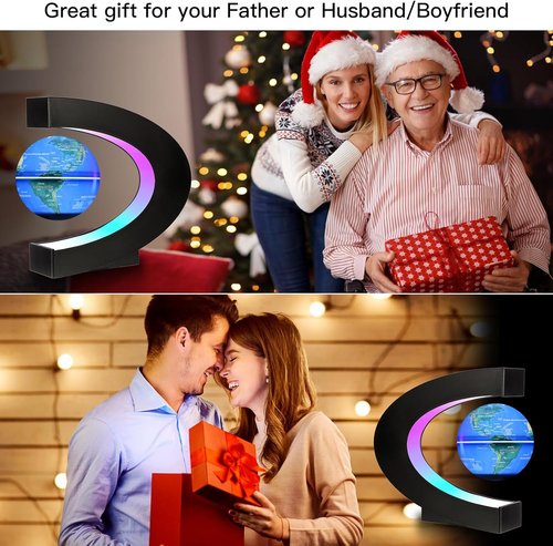 Gresus Magnetic Levitation Floating Globe - LED Illuminated World Map with C Shape Base | Perfect Gift for Home or Office