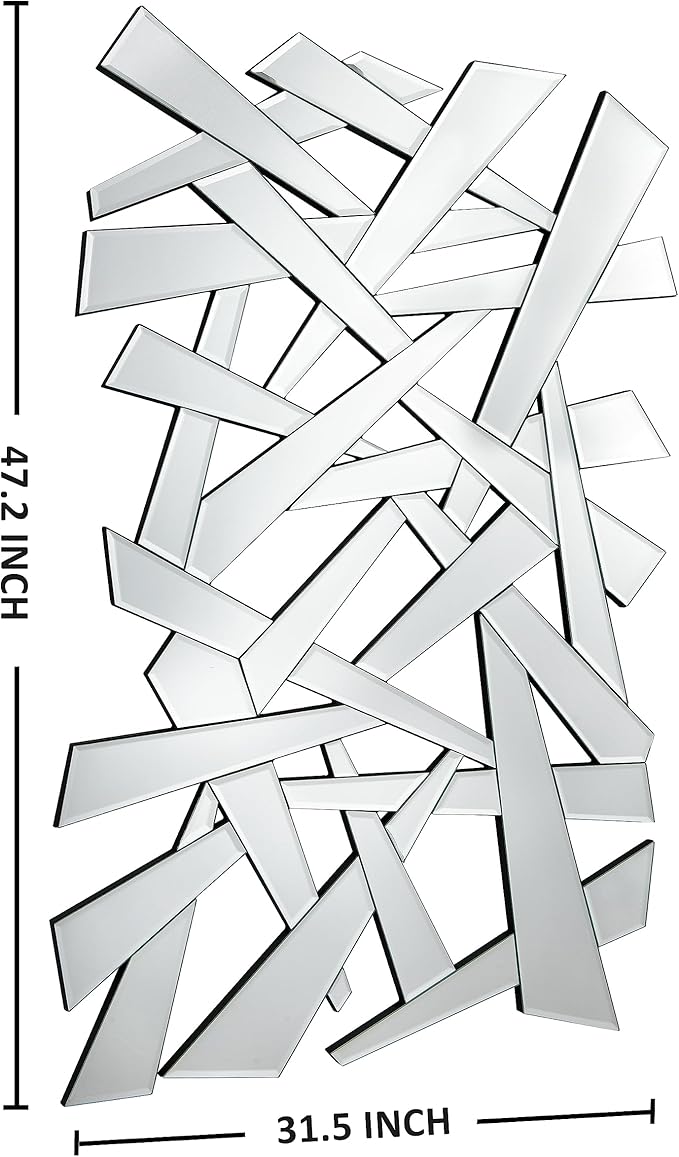 KOHROS Abstract Irregular Frameless Wall Mirror, Asymmetrical Beveled Decor Wall Mount Art Mirror, Horizontal Vertical Hanging for Living Room Fireplace Entryway Decor(48" L x 32" W)