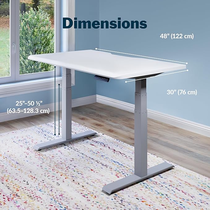 Vari ComfortEdge 48x30 Inch Electric Standing Desk – Height Adjustable Sit Stand VariDesk with Memory Presets, Sloped Edge, 220 LB Capacity + Tool-Free Assembly (White)