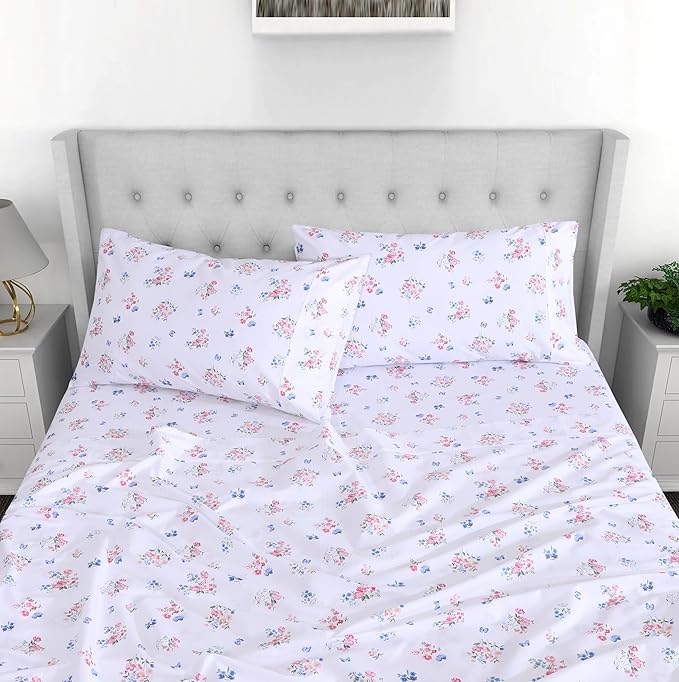 RUVANTI 100% Cotton Split King Sheets Sets for Adjustable Bed, 5 PCs, Soft & Breathable Percale Weave Bedding, Deep Pocket 16", Hotel Standard, Crisp Cool Feel & Durable, Floral Sheet, Funa Flora