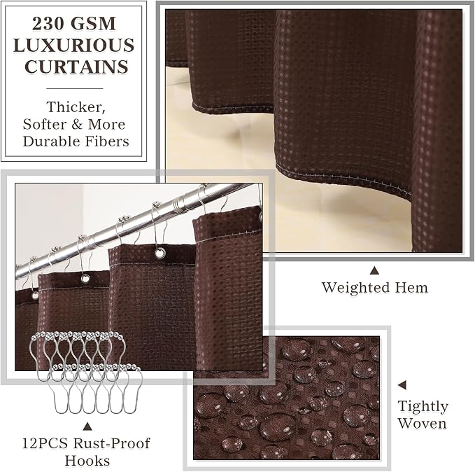 Brown and Wooden Bathroom Accessories Set, 25PC Bathroom Accessory Sets, Bathroom Sets with Push Top Trash Can, Shower Curtain and Rugs, Toilet Brush, Trash Can & Soap Dispenser