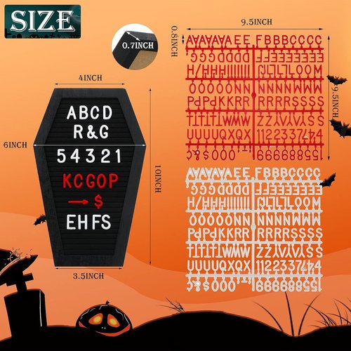 Qeeenar Black Felt Coffin Letter Board - 2 Pieces with 270 Changeable Letters & Numbers | 10 x 6 Inch Gothic Decor for Halloween & Home