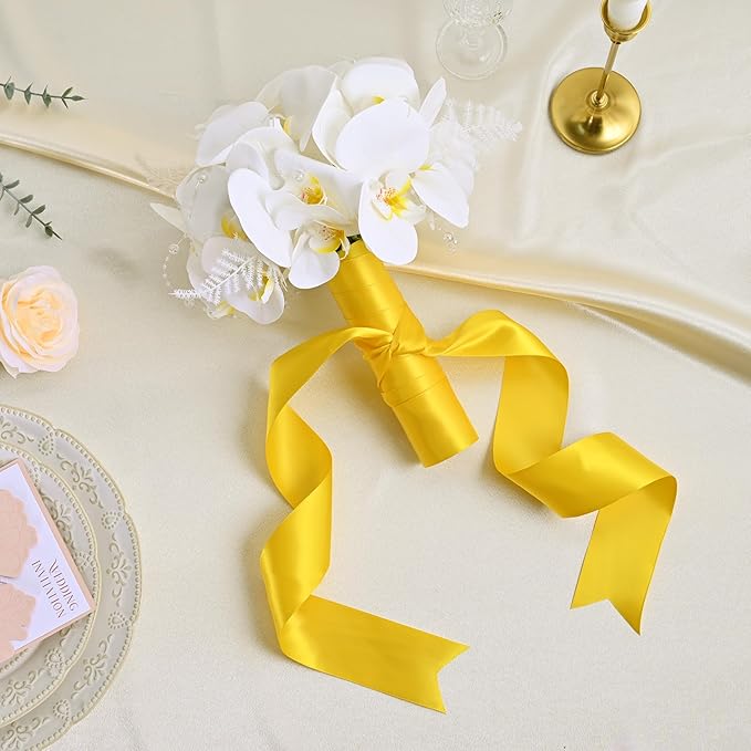 Double Face Maize Yellow Satin Ribbon 2 inch X 25 Yards Polyester Maize Yellow Ribbon for Gift Wrapping Very Suitable for Weddings Party Hair Bow Invitation Decorations and More