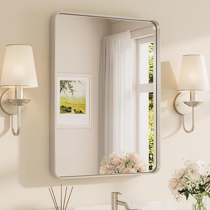 TETOTE Brushed Nickel Mirror 24 x 32 Inch for Bathroom Over Sink Metal Framed Mirror Modern Farmhouse for Living Room Entryway(Horizontal/Vertical)