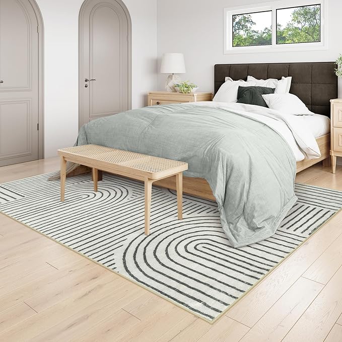 Lahome Abstract Washable 6x9 Rug, Soft Bedroom Rug for Living Room Ultra-Thin Non Slip Office Rug, Modern Bedroom Rugs Throw Carpet for Dining Room Dorm Darrell (6'x9',Black)