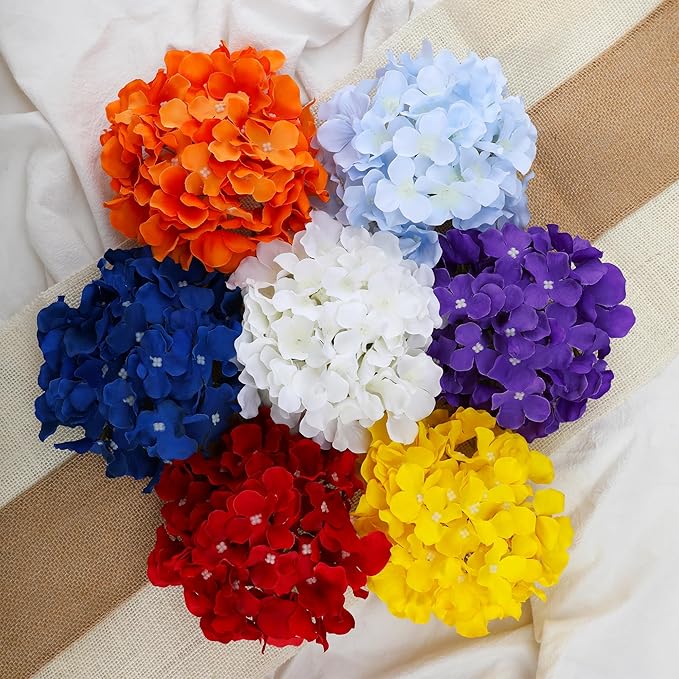 Fake White Hydrangea Artificial Flowers - Faux Silk Hydrangeas Flowers Heads with Stems Real Touch for Home Wedding Party Table Decor(White,Pack of 10)