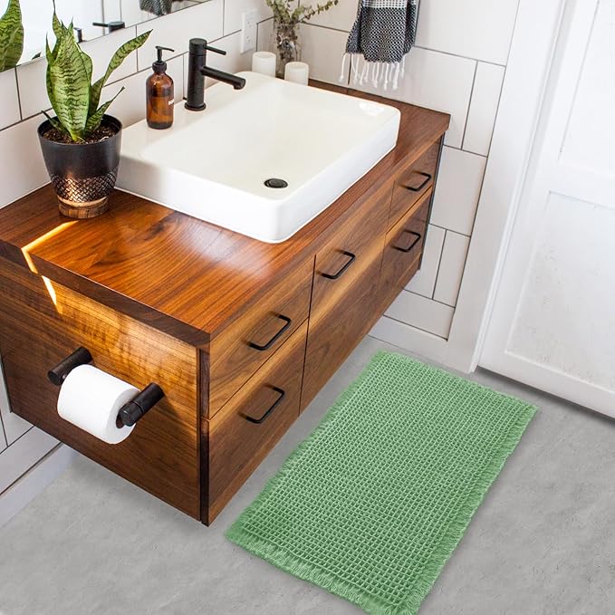 ZALL Sage Green Waffle Bath Mat,Super Absorbent Non Slip Bathroom Rug, 24x36inch, Machine Washable Ultra Soft Floor Mats