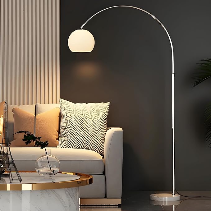 Nordic Simple Floor Lamp with White Shade, Arc Reading Lamp for Living Room, Study Room&Bedroom Beside,Creative Art Deco Bauhaus Standing Lamps for Ambient Lighting