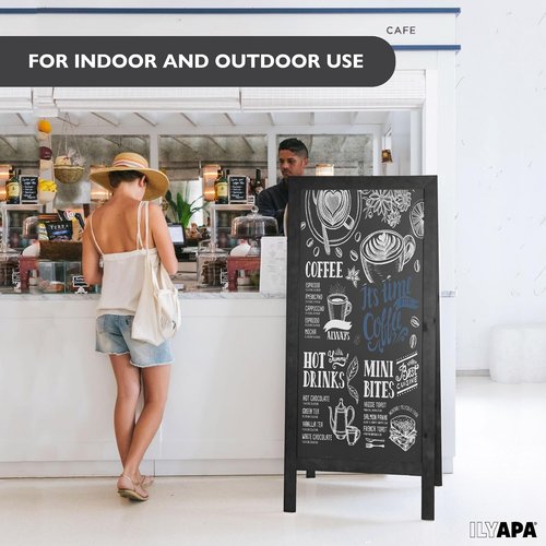 Ilyapa A-Frame Chalkboard Sidewalk Sign - Sturdy 58 x 27 Inch Folding Menu Display | Black Magnetic Design