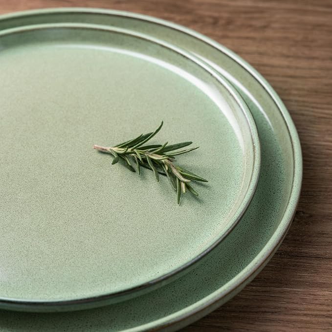 GBHOME Ceramic Dinnerware Sets for 4, 12 Pieces Stoneware Plates and Bowls Sets, Scratch Resistant Dishes, Dishwasher & Microwave Safe-Pastel Green