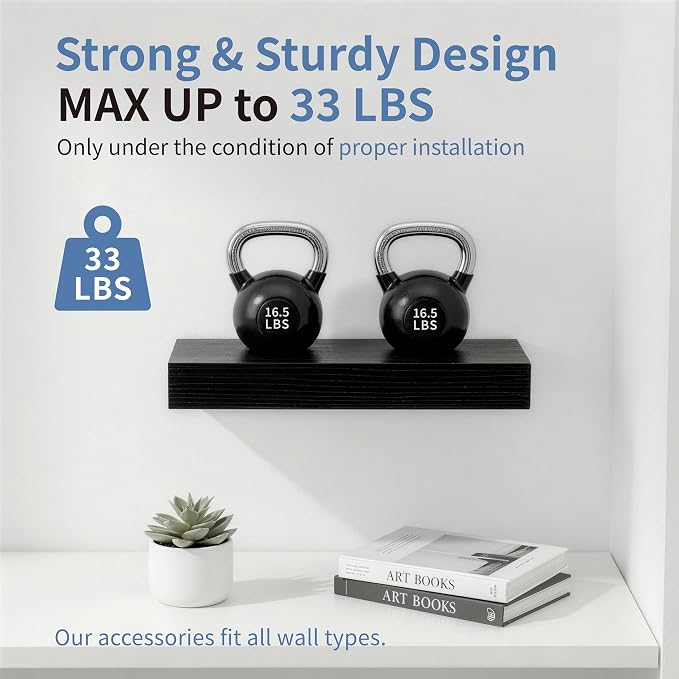 Floating Shelves for Wall, Bathroom Shelves Over Toilet, Wall Shelves & Book Shelf for Room, Hanging Shelf, Modern Wooden Wall-Mounted Small Floating Shelves, 12x7x1.5 in (Black, Set of 3)