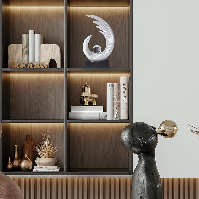 FJS Modern White Statue, Resin Shelf Decor, Abstract Art Sculptures for Living Room, Bookshelf, Dining Room, Office, Coffee Table, TV Stand