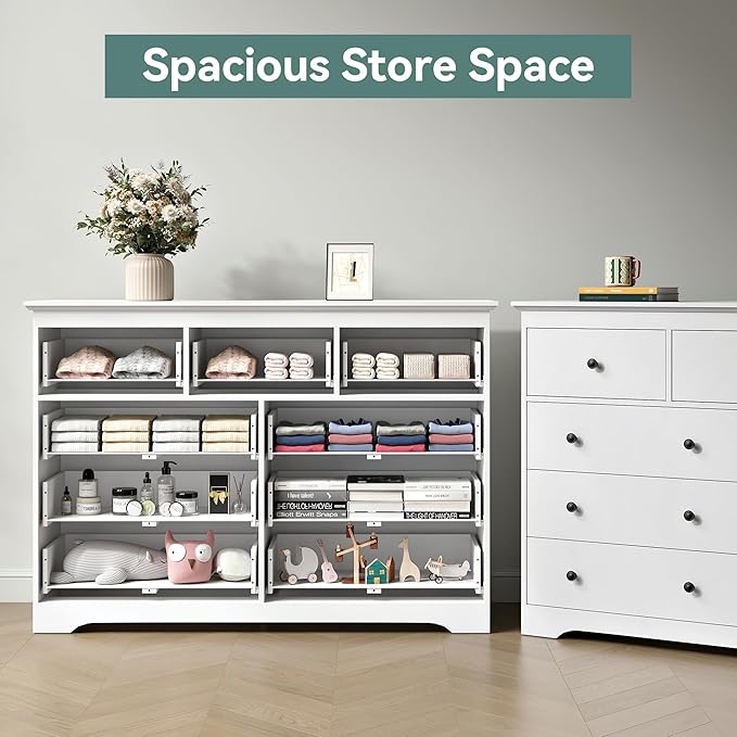 White Dresser for Bedroom，55" Wide 9 Drawers Dressers,Modern Wooden Chest for Living Room, Hallway