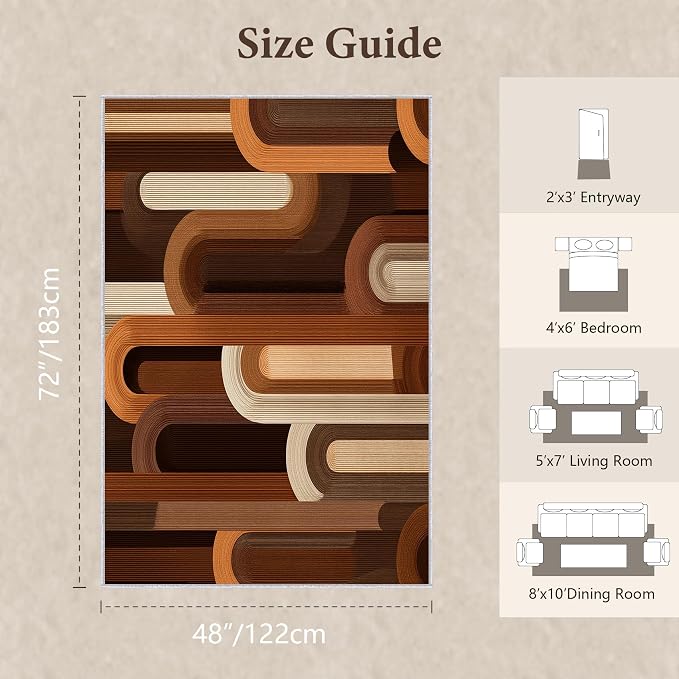 Retro Arches Area Rug 4x6, Modern Geometric Arch Pattern Rug, Mid Century Abstract Carpet for Living Room Bedroom, Non Slip Washable Rug