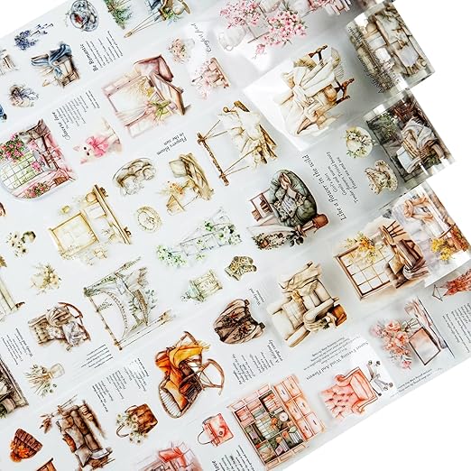 AuriicLeaf Cozy Home-Themed PET Tape Set, 6 Rolls Pre-Cut Scrapbook Stickers for Journal Supplies, Planner, DIY Crafts, and Gift Wrapping