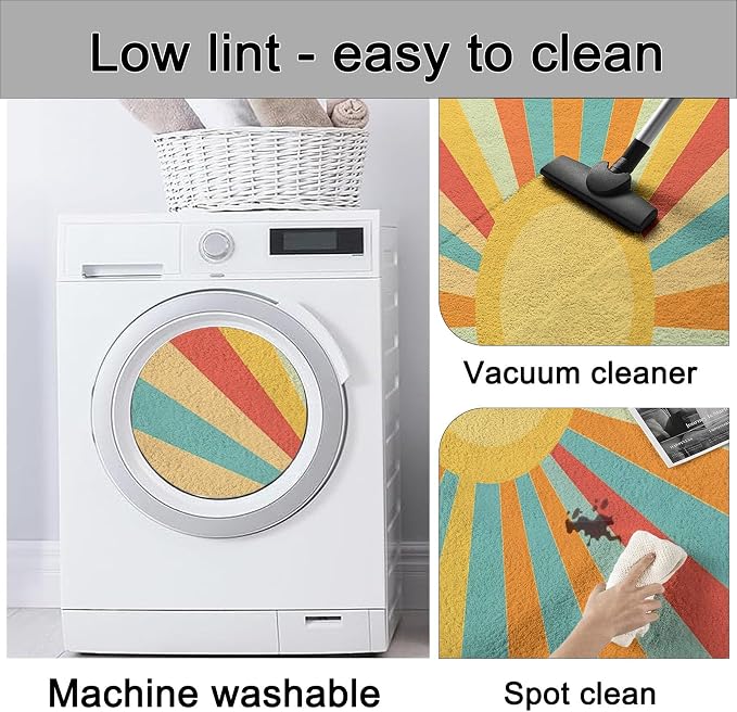 3x4 Washable Area Rug, Colorful Retro Sunburst Stripes Design Non Slip Non-Shedding Rug Easy Care for Living Room Bedroom Kitchen Office Carpet