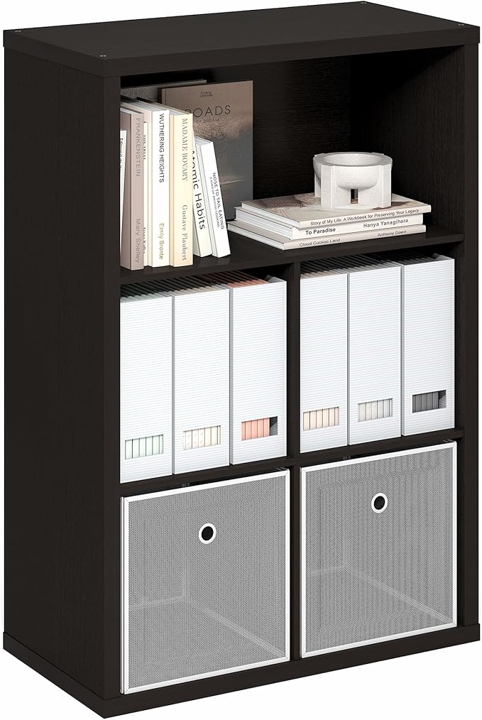 Furinno Cubicle Book Shelf, 5-Cube Bookshelf, Extra Thick Frame Cube Storage Organizer Bookcase with Closed Back, 15.3 x 29.9 x 43.3, for Living Room, Bedroom, Home Office, Dark Oak