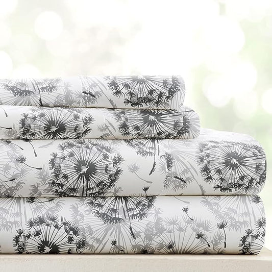 Linen Market Double-Brushed Patterned Microfiber Full Sheet Set 4 Piece – Oeko-TEX Certified Ultra Soft & Wrinkle-Free - 16" Deep Pocket Sheets - Easy Care Full Size - Make a Wish Light Gray