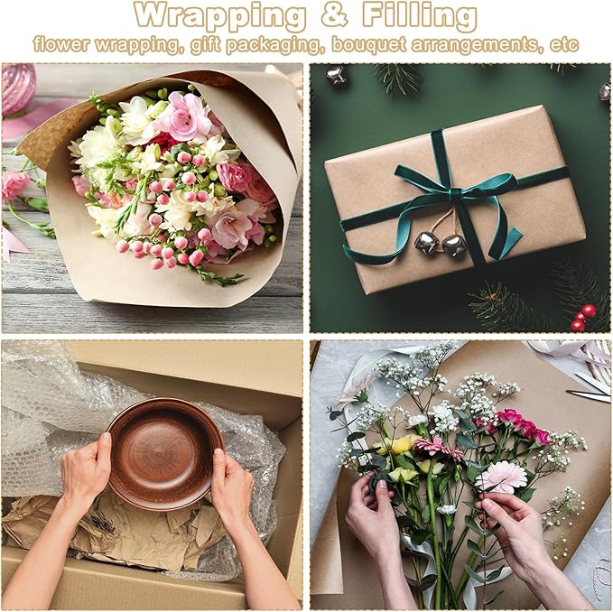 PATIKIL Wrapping Paper, 12"x315"(26') Bulletin Board Paper Roll Kraft Paper Roll Construction 80GSM for Shipping Packing Gift Wrapping Craft Flower Bouquet Christmas, Brown
