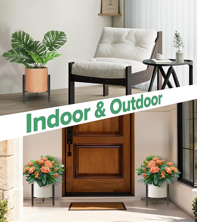 Plant Stand Indoor Adjustable 2 Pack, Metal Modern Indoor Plant Stand, Heavy Duty Plant Stands Outdoor Corner, Stable Plant Holder, Fits 8 to 12 Inches Pots, Black, Pot & Plant Not Included