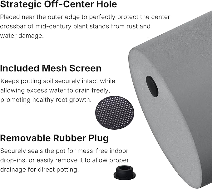 FaithLand 8 Inch Fiberstone Planter - Lightweight Modern Cylinder Plant Pot with Drainage Hole & Plug, Authentic Concrete Look, Gray