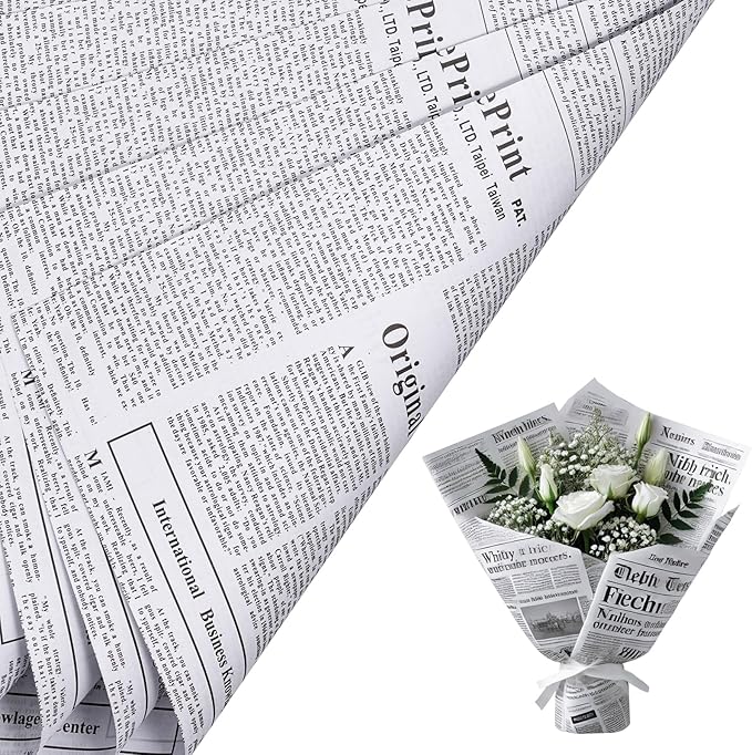 WRAPAHOLIC 20 Sheets Flower Wrapping Paper - 19.6 x 27.5 inch Retro Lettering Floral Bouquet Wrapping, Florist Supplies Packaging Paper for Wedding Gift DIY