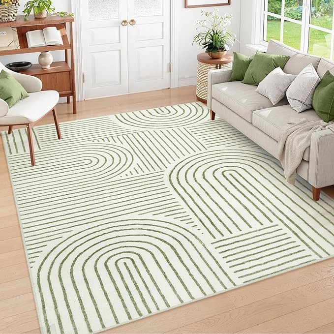 Lahome Abstract 6x9 Area Rugs, Soft Boho Rug for Living Room Bedroom, Ultra-Thin Non Slip Boho Green Washable Throw Carpet for Dining Room Office Darrell, Green