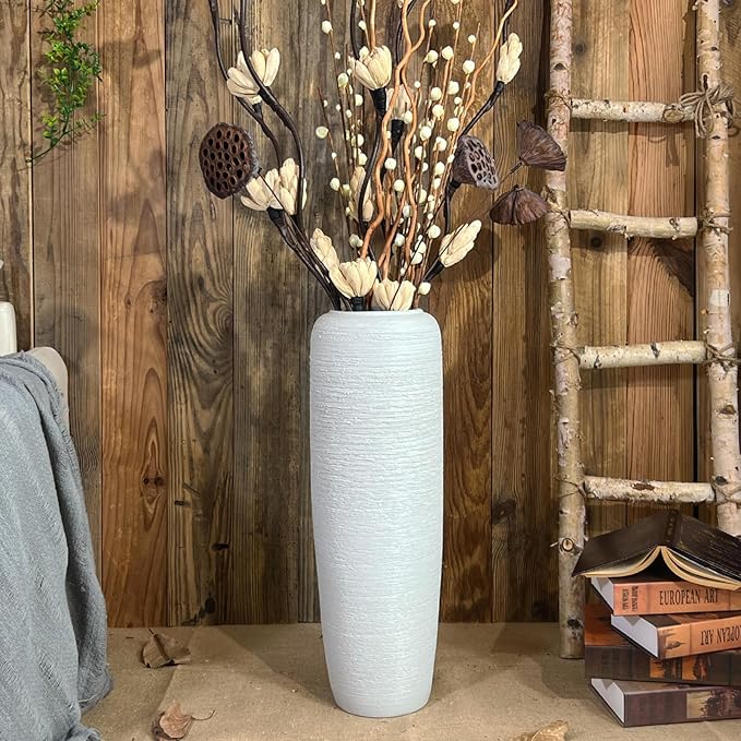 Large Rustic Ceramic Farmhouse Vase,23.6 Inch Tall Pottery Decor Floor Vases Vintage Flower Vases for Home Living Room Entryway Table Centerpiece Decor,Terracotta Vase,Wedding Gift,White