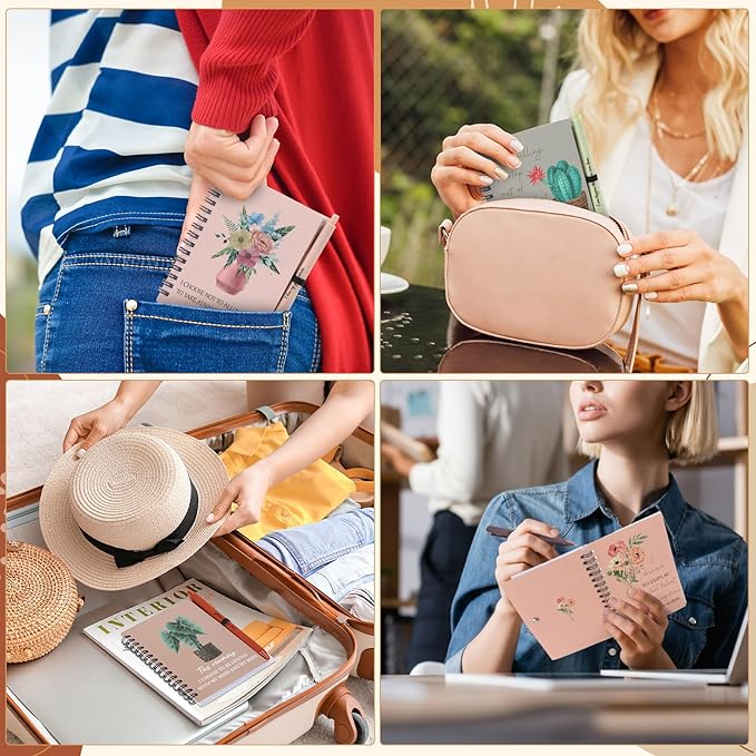 Kosiz 48 Pcs/24 Set Positive Affirmation Gifts Gratitude Spiral Notebooks with Pens Motivational Encouragement Notepads Daily Affirmations Journal for Women Valentine Galentine Gifts (Flower)