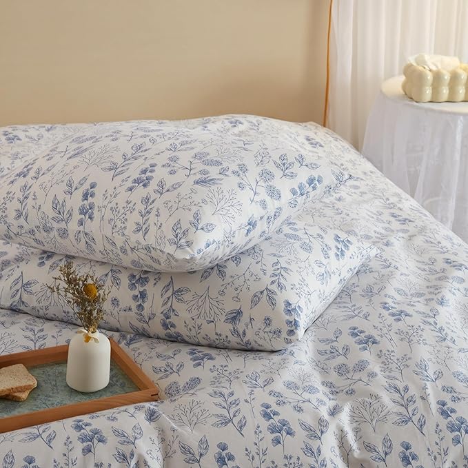Blue Floral Comforter Set Twin XL Vintage Floral Botanical Bedding Comforter Set Cottagecore Cute Flowers Comforter with 2 Pillowcases Fluffy Soft Aesthetic Botanical Bedding Set for All Seasons