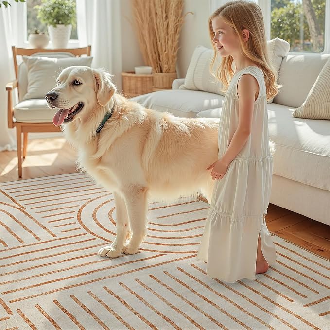 DCX Beige 2x3 Entryway Rug, Machine Washable, Soft Midcentury Modern Non Slip Stain Resistant for Kitchen Bathroom, Front Door, Throw Rugs Indoor