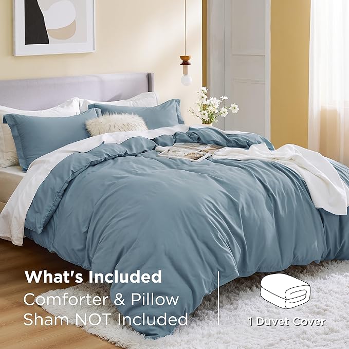 Bedsure Duvet Cover Queen Size - Only Includes 1 Duvet Cover (90"x90"), Hotel Luxury Soft Double Brushed All Season Bedding for Kids & Adults, Zipper Closure, NO Comforter, Mineral Blue