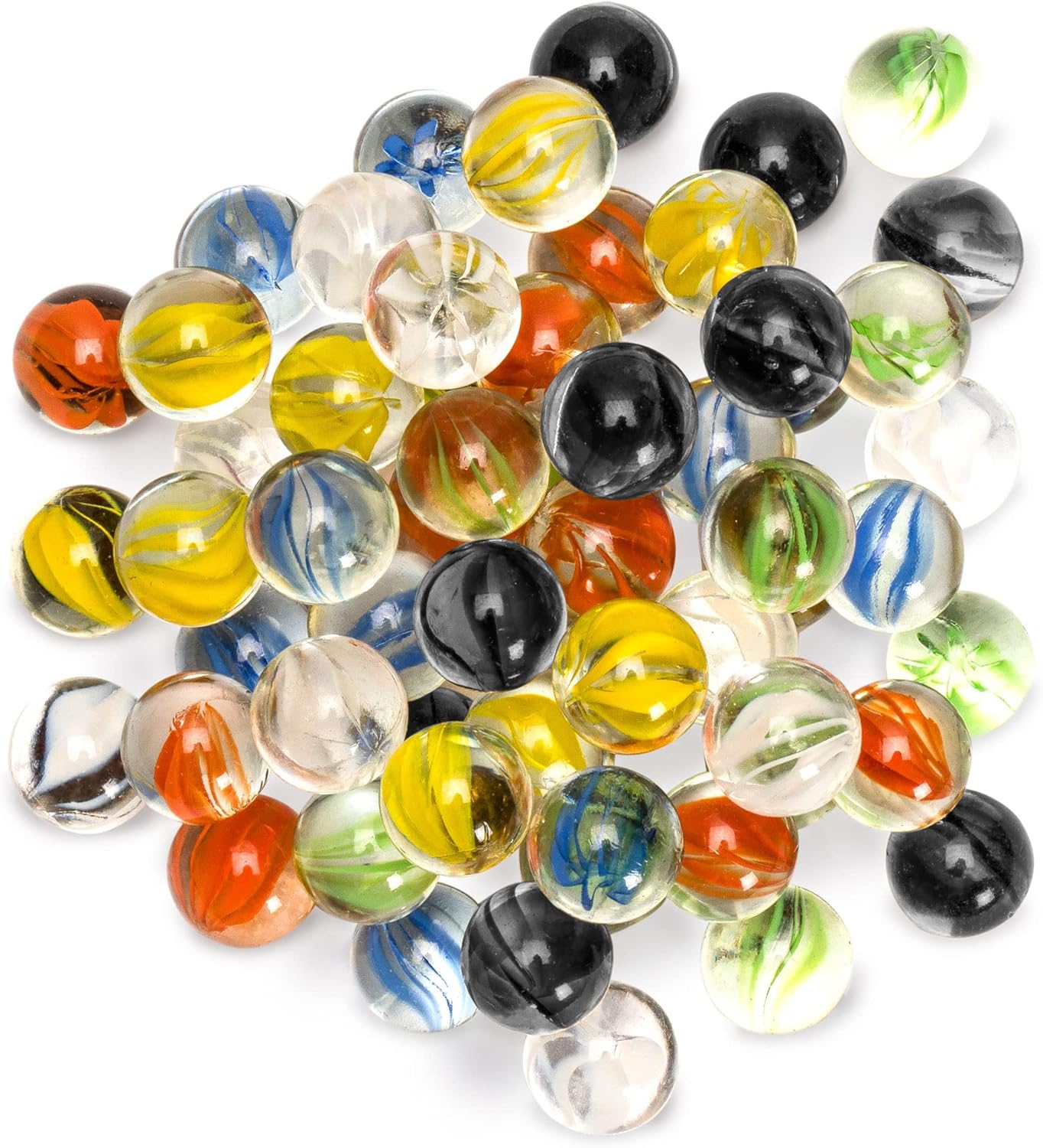 Yellow Mountain Imports Translucent Chinese Checkers Glass Marbles - 60 Pieces, 14mm Petal Design