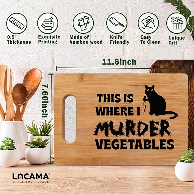 Lacama Funny Black Cat Kitchen Gifts for Women，Cute Cutting Board Appreciation Gift for Women Christmas Birthday, Vegetable Murder Cutting Chopping Boards for Her, Mom, Sister, Friends