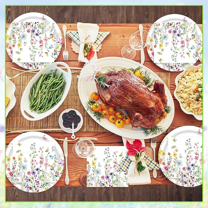 T-Antrix 40 Pcs Wildflower Plates And Napkins Party Supplies, Disposable Floral Wildflower Tableware Set for Spring Summer Picnic Wedding Birthday Tea Party Decoration Baby Shower Serves 20