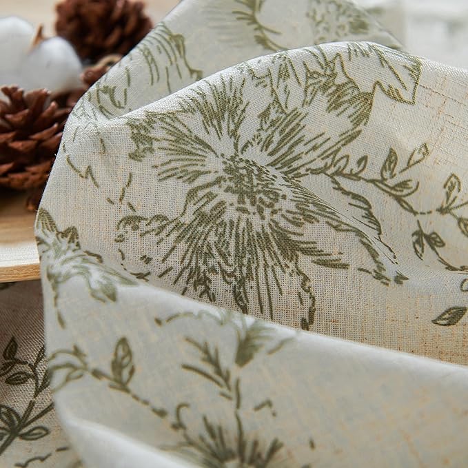 jinachan Pinch Pleated Curtains Floral Linen Blend Curtains for Living Room 84 Inches Length Christmas Green Peony Flower Printed Curtain Rod Pocket Back Tab Farmhouse Drapes with Hooks Set 2 Panels