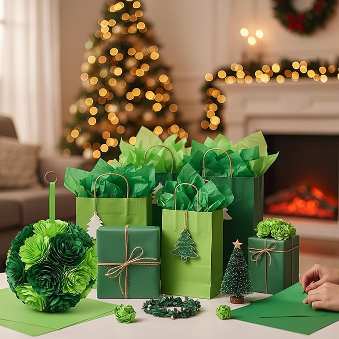 Qilery 500 Sheets Christmas Green Tissue Paper Bulk for Gift Bags 20 x 30 Inch Acid Free Wrapping Paper Sheets for Christmas Decoration DIY Crafts, Packing Supplies for Moving, Wedding Party