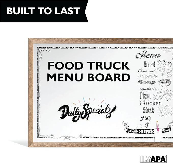 Ilyapa Extra Large Dry Erase Board for Wall - Wood Framed Magnetic White Board - 24 x 36 Inches Decorative Wall Hanging Menu Whiteboard - Brown
