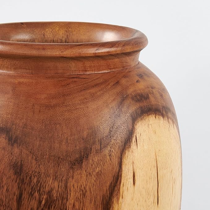 Natural Wood Vase 7.1" x 7.1" x 19.7" H Wooden Brown Handmade Acacia Vase Rustic Decorative Flower Holder Vintage Artworks Planter for Living Room Floor Home Christmas Décor