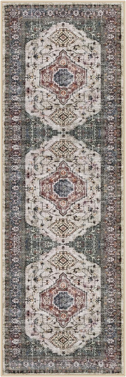 Lahome Oriental Hallway Runner Rug, 2.5x8 Kitchen Runner Non Slip Ultra-Thin, Soft Washable Hallway Rug Non Shedding Long Carpet for Entryway ‎Laundry Room Bathroom, Brown/Grey