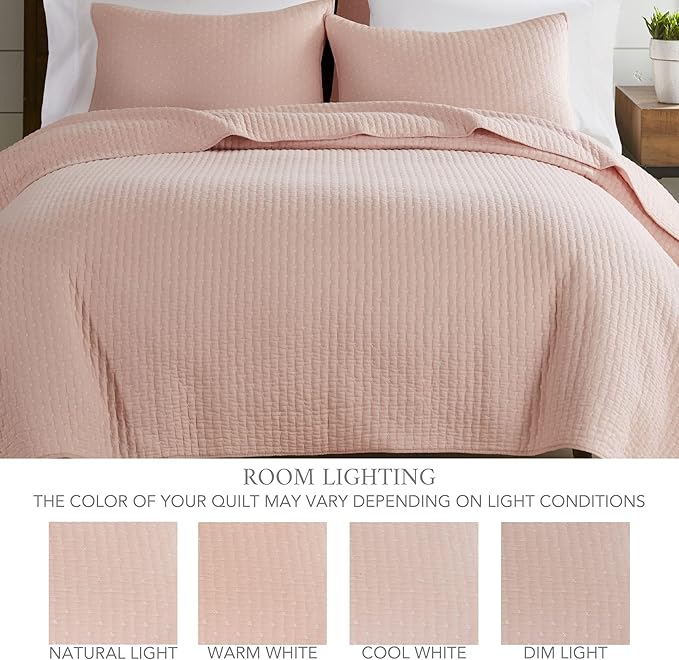 Levtex Home Cross Stitch Reversible Full/Queen Quilt Set (88x92in) with 2 Pillow Shams (26x20in) - Stitch Texture - Blush - Cotton Full/Queen Size Quilt Bedding Set - Lightweight, Soft, Pre-Washed