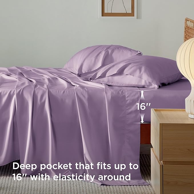 Bedsure Cooling Sheets Twin XL, Rayon Derived from Bamboo, Breathable & Soft Twin XL Sheet Sets, Deep Pocket Up to 16 Inches, Hotel Luxury Silky Dorm Bedding for Hot Sleepers, Lilac
