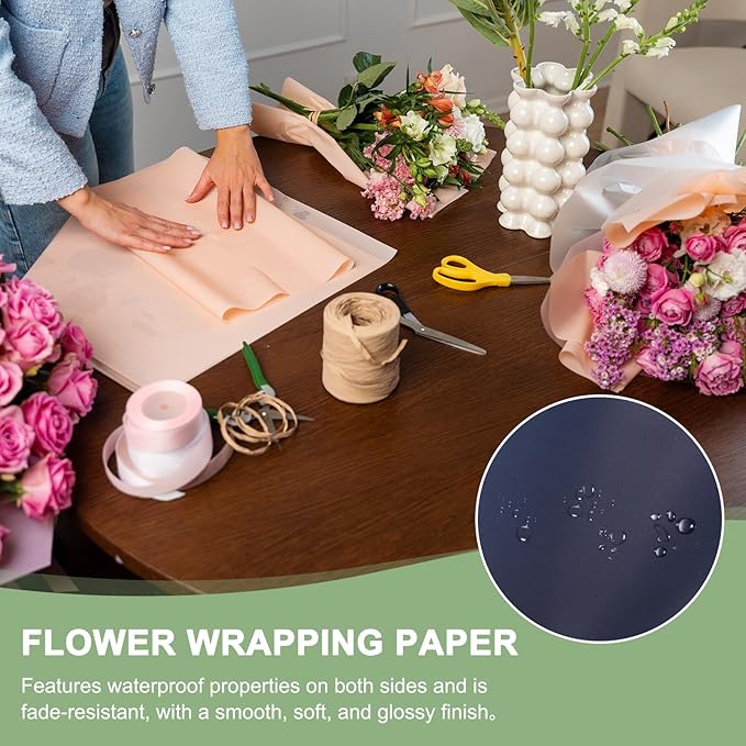 PATIKIL Flower Gift Wrapping Paper, 20 Sheets Double Sided Golden Waterproof Bouquet Paper Wrap Florist Supplies Packaging Floral Papers for Wedding DIY Craft Valentine, Blue/Gold