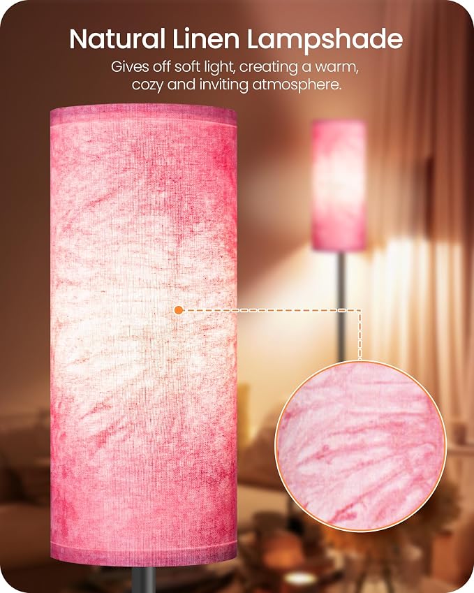 Dimmable Floor Lamps for Living Room with Remote and Foot Switch, 64.4” Modern Standing Tall Lamp, Corner Lamp for Bedroom, Bulb Included, 3000K-6500K, FCC Listed, Sakura Pink and Black CP06LD05W1