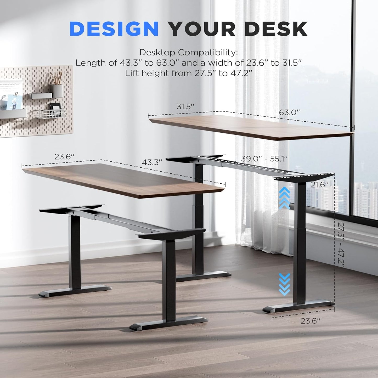 Skiennix Dual Motor Electric Standing Desk Frame - Heavy Duty 300 lbs Capacity | 3 Memory Height Presets, Adjustable for 43.3"–63" Desktops, Black