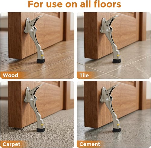 Gotega Door Stopper - Heavy Duty Kickdown Door Stop with Adjustable Height & Rubber Tip - Satin Nickel, 4 Inches