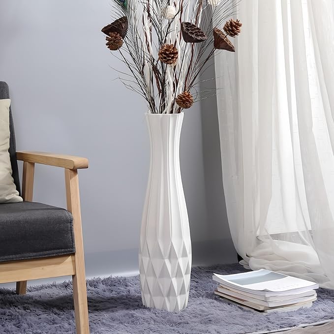 Ceramic Floor Large Vase 24 Inches Tall,White Modern Flower Tall Vases for Office, Home,Farmhouse,Living Room Décor,Simple Origami Design Fall Decorative Porcelain Flower Arrangement Vase Ideal Gift