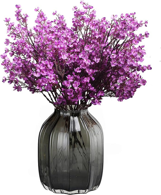 10pcs Babys Breath Artificial Flowers With Vase Gypsophila Bouquet Bulk Fake Spring Silk Flowers Real Touch Faux Floral for Home Bedroom Kitchen Garden Wedding Christmas DIY Decor (Purple)
