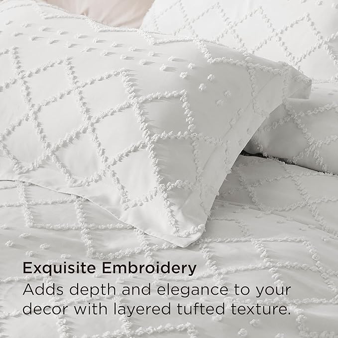 Bedsure Boho Duvet Cover Full Size - White Breathable & Soft Boho Bedding, Machine Washable Comforter Cover for All Seasons, Includes 1 Duvet Cover 80"x90" with 2 Pillow Shams & Zipper Closure